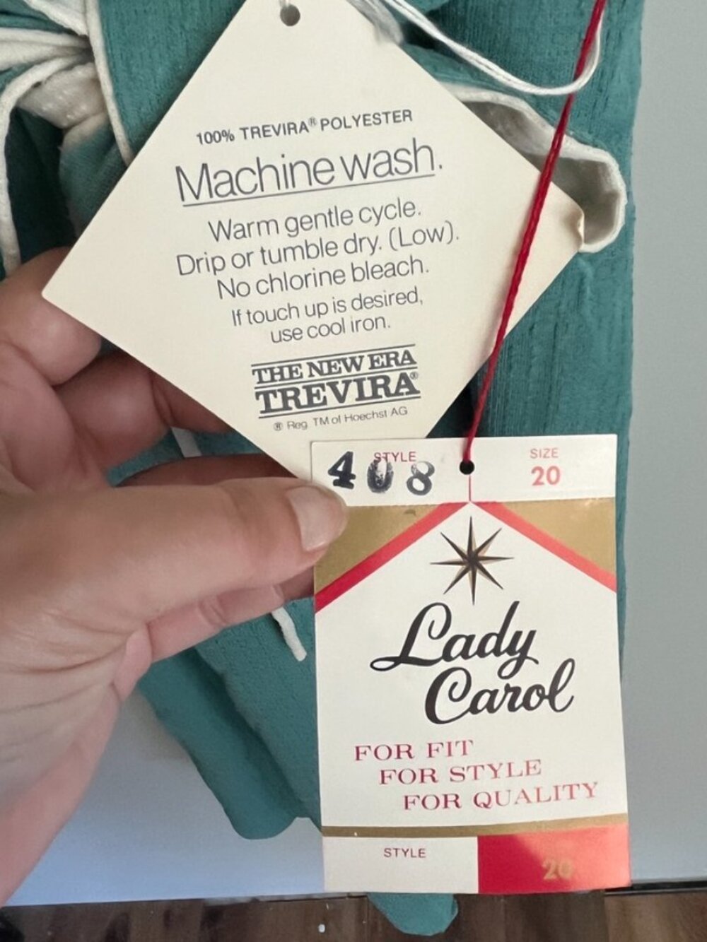 Lady Carol of NY Dress Size 20 Teal White Mod Mandarin Collar Belted Trevira NWT - Picture 5 of 13